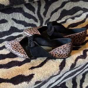 Gianni Bini Leopard Print Flats with Black Bow